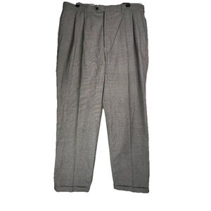 Ivy Crew Mens Pleated Houndstooth Dress Pants Black White‎ Cuffed 38x32 NEW